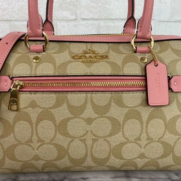 Coach Signature Light Khaki Pink Rowan Satchel - Picture 3 of 10